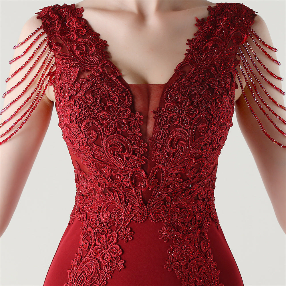 Women lace Beaded Lace-Up Formal Party evening dress 34