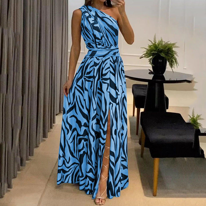 Summer Women'S Sexy One Shoulder Sleeveless Printed Long Maxi Dress For Women 3