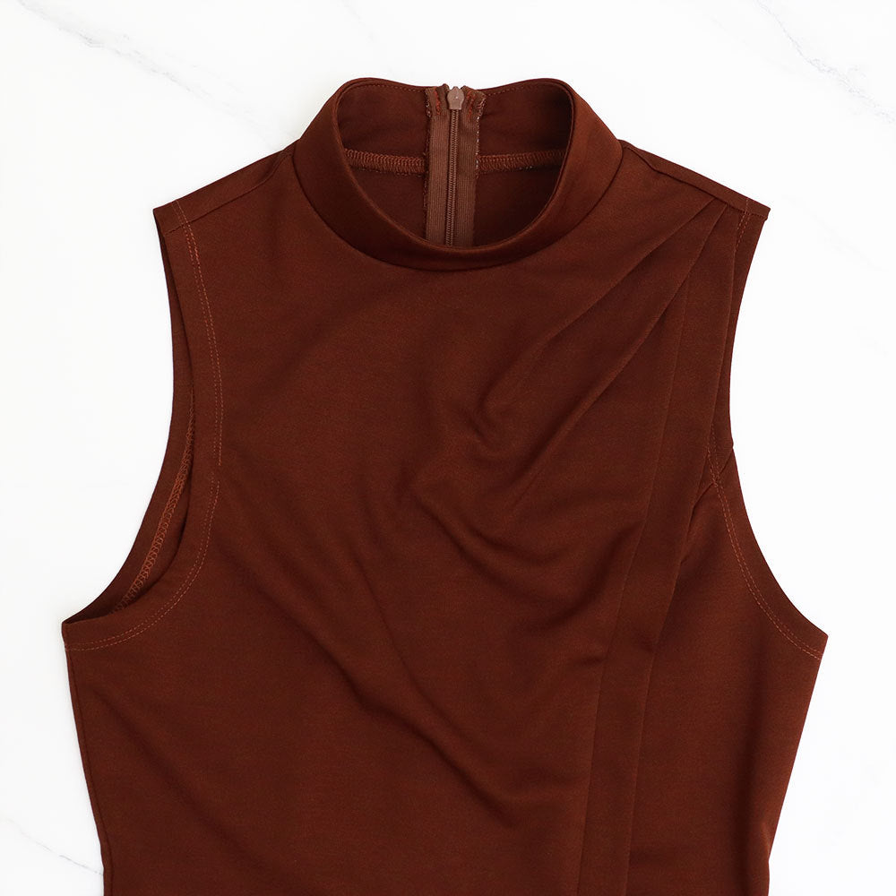 Women Round Neck Sleeveless Lace-Up Solid Patchwork Dress 6