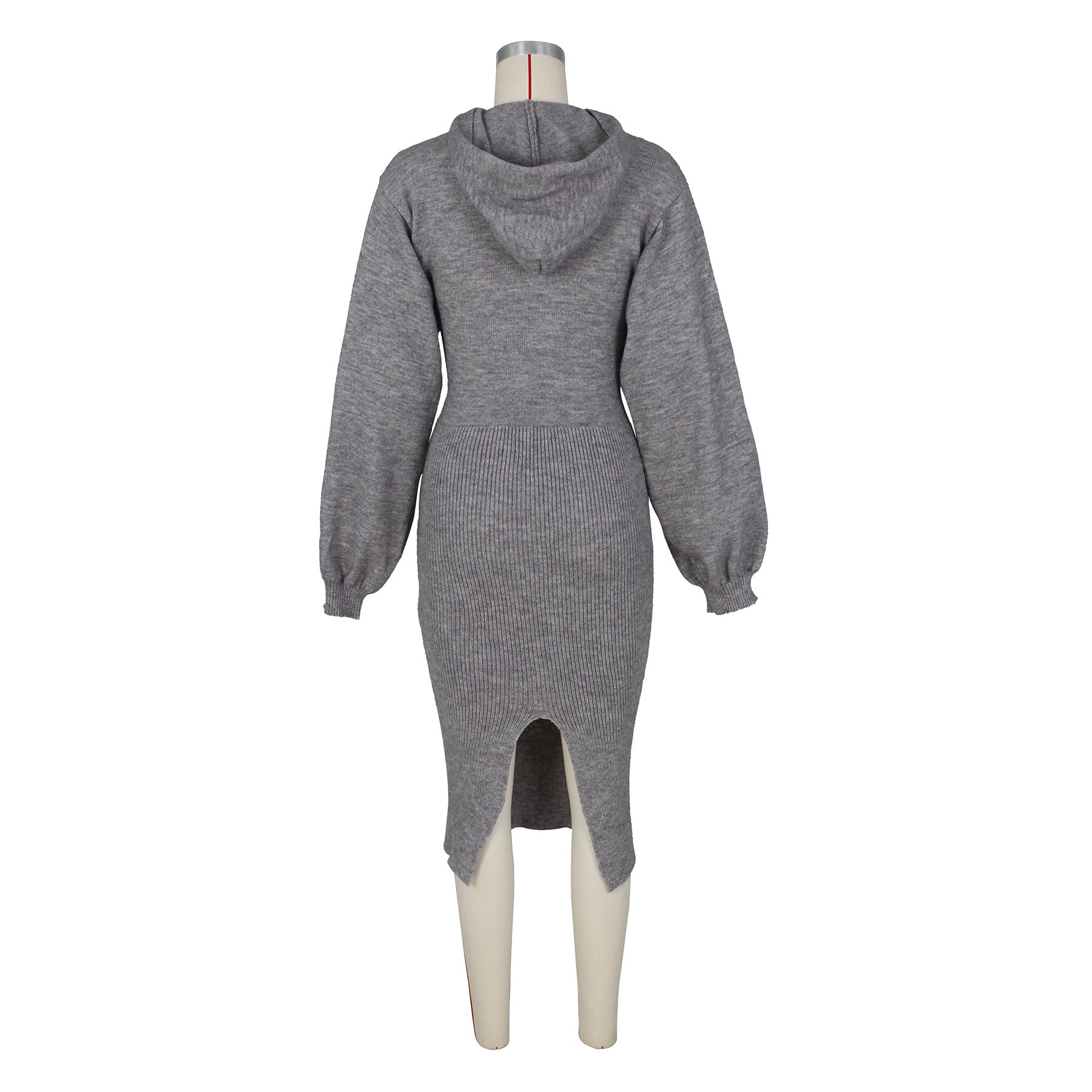 Women Slit Balloon Sleeve Hooded Midi Dress 12