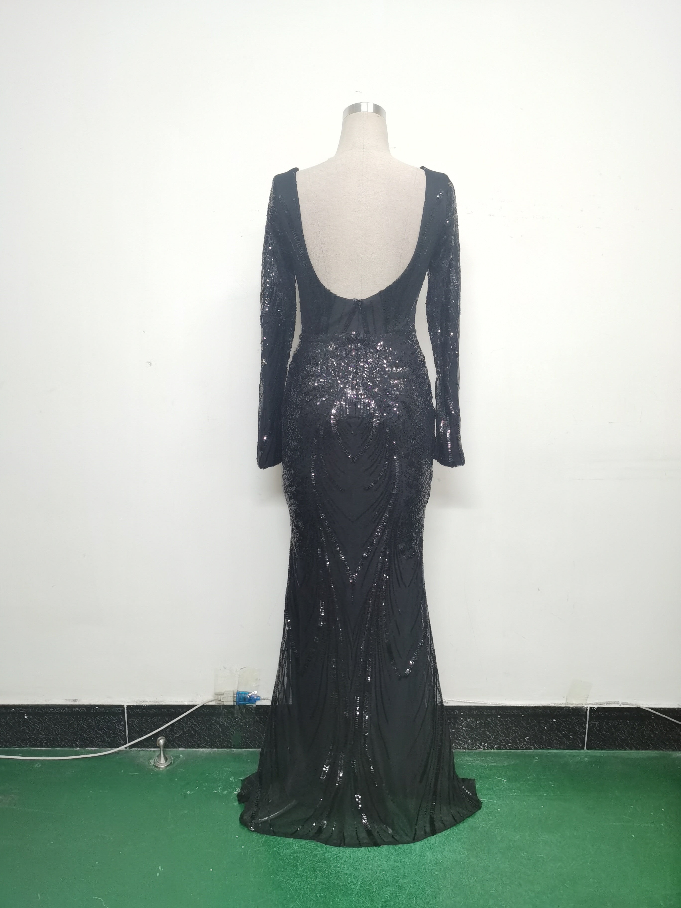 Women Positioning Flower Beaded Long Sleeve Evening Dress 21