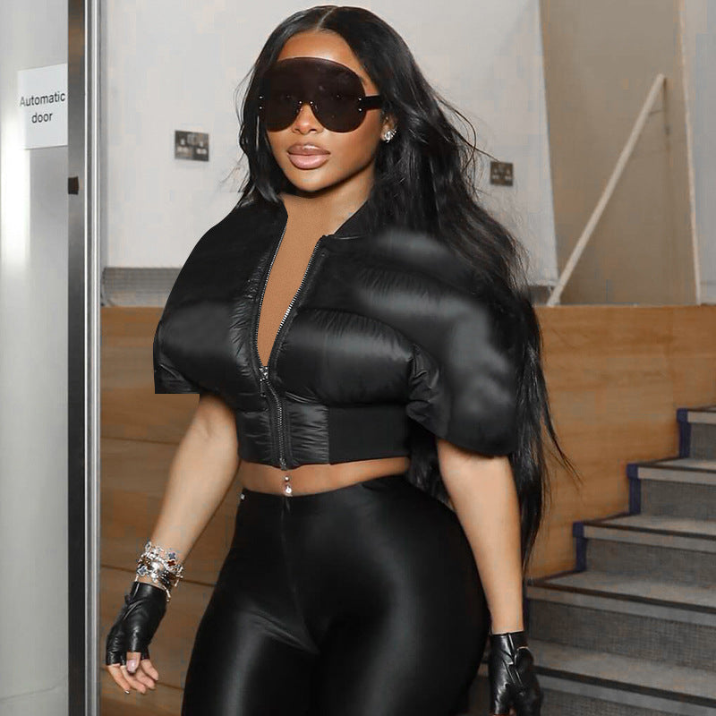 Women's Autumn Short Sleeve Slim Waist Cotton Padded Jacket