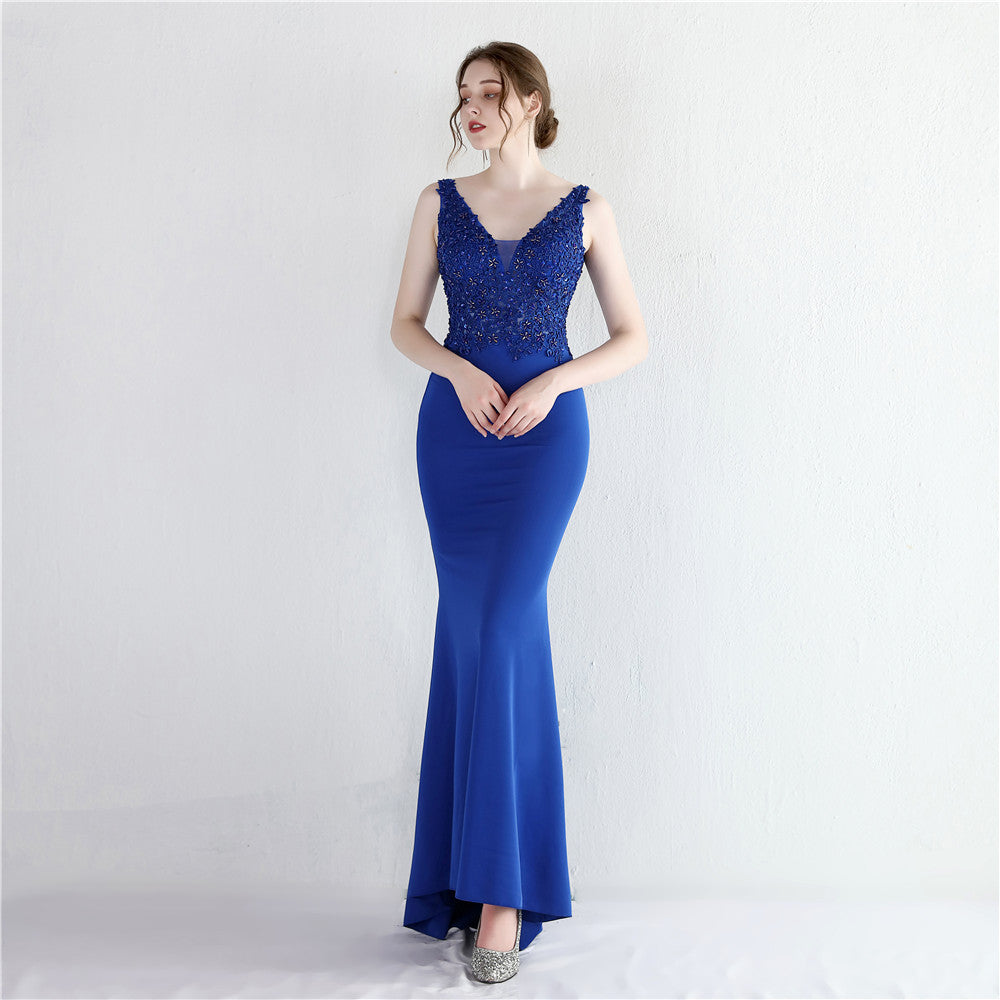 Women Elegant Appliquéd Beaded Formal Party Maxi Mermaid Evening Dress 10