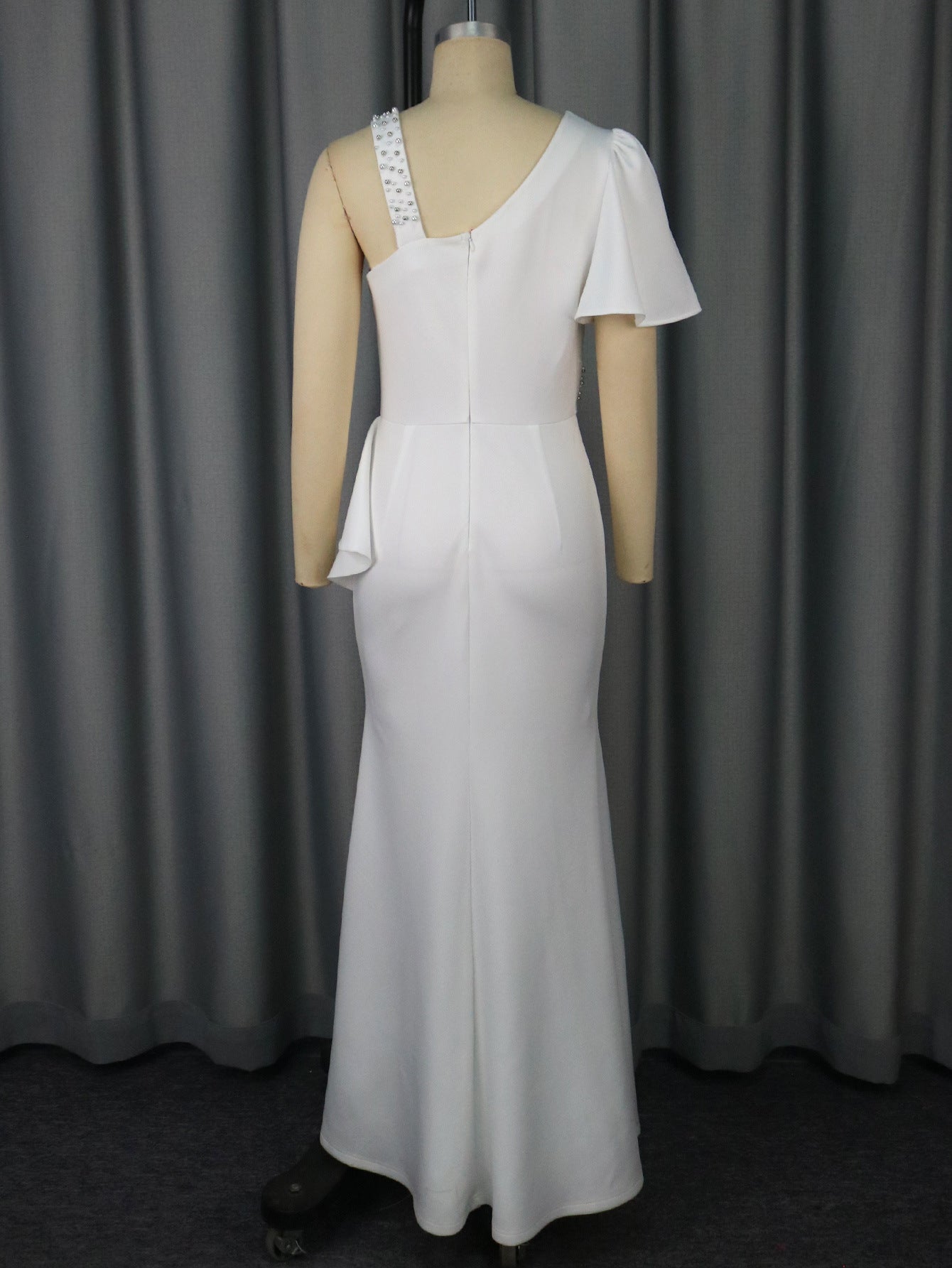 One-Shoulder Beaded Party Dress Chic Formal Bodycon Maxi Gown 7