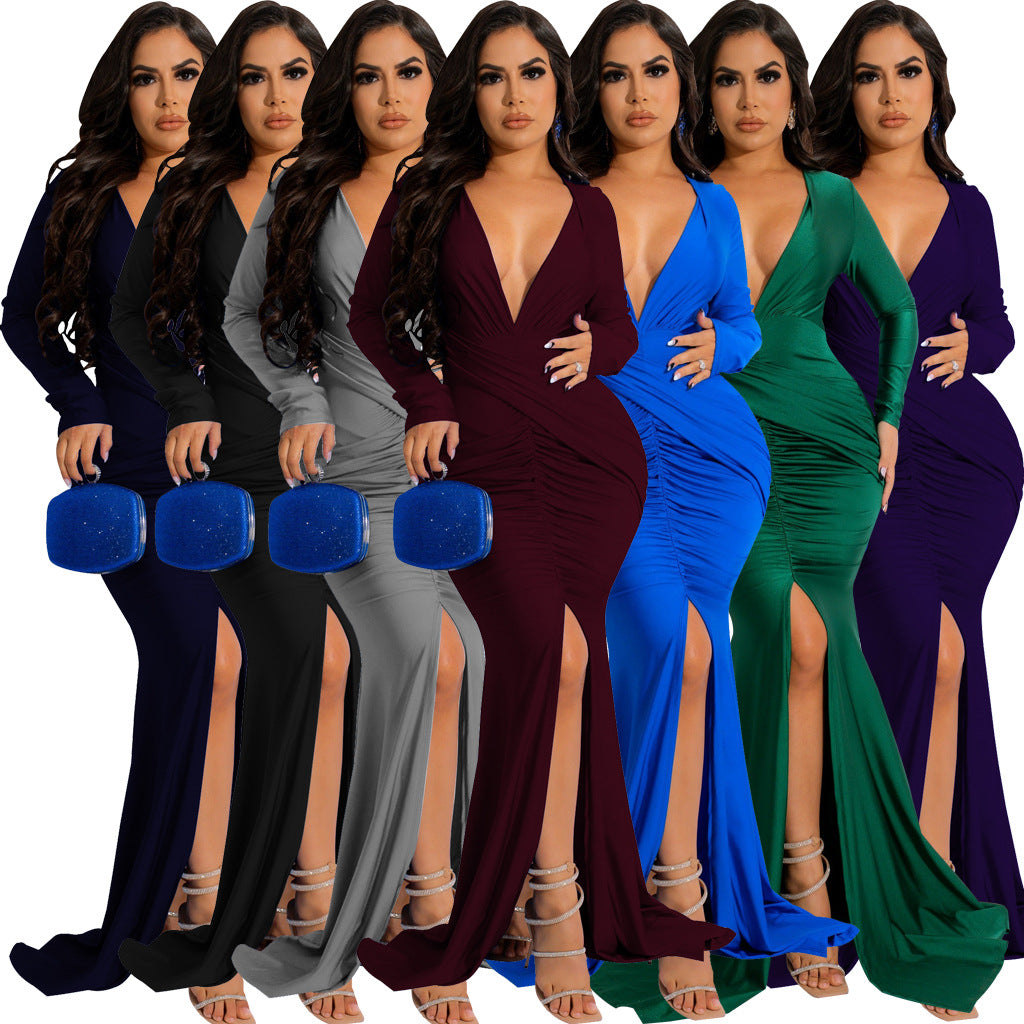 Sexy Fashion Solid Color Nightclub Irregular Wrinkled Dress 8