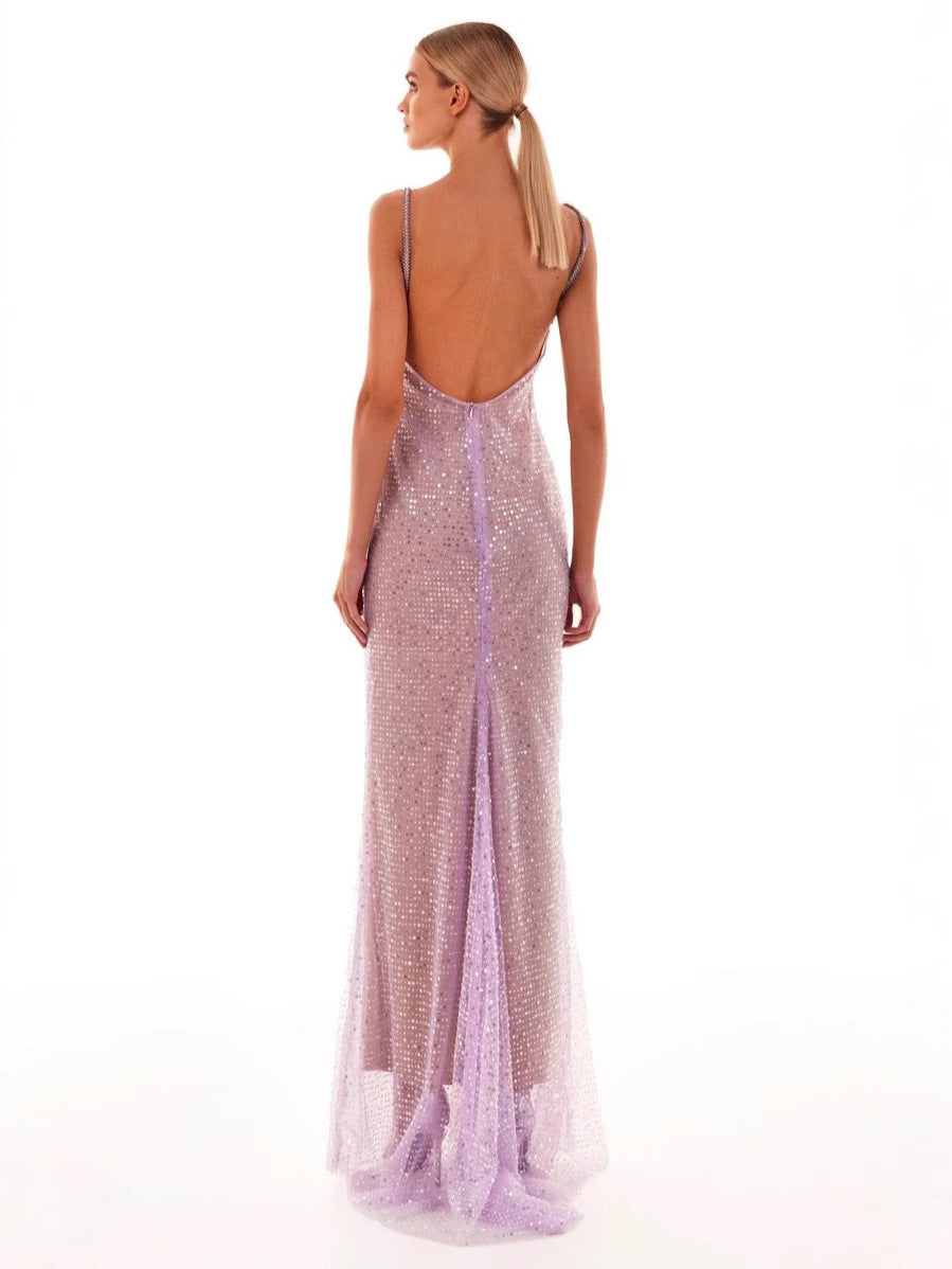 Women's Formal Party Sequin Sexy Low Back Evening Dress 4