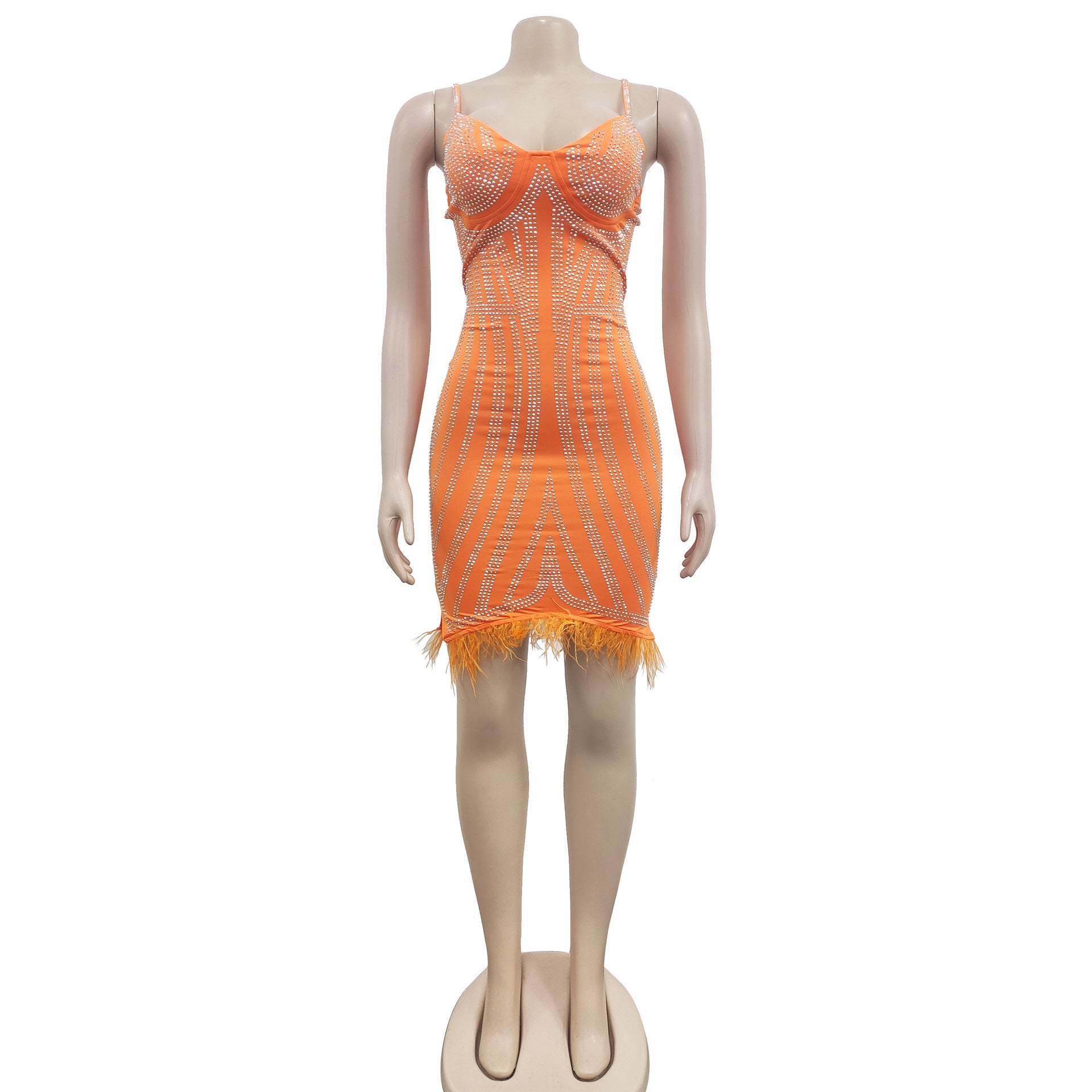 Women's Fashionable Sleeveless Beaded Feather Strap Club Dress 16