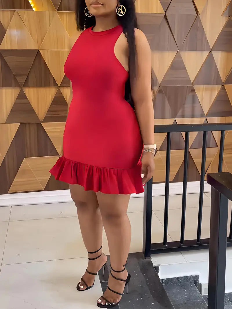 Women's Spring Summer Sleeveless Ruffled Bodycon Dress 4