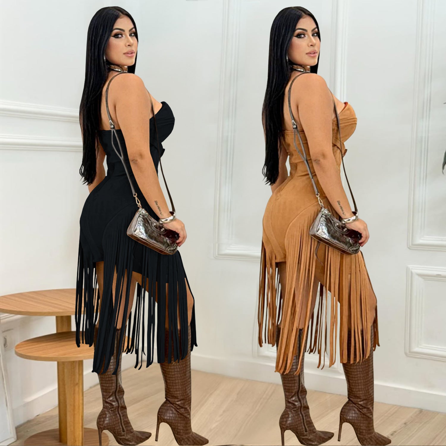 Strapless Low Back Fringe Dress