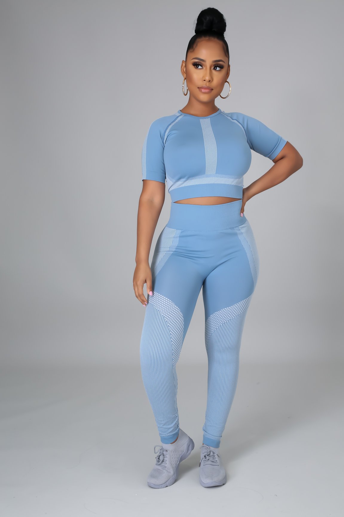 Women Summer Printed Short Sleeve Yoga Two-piece Set 4