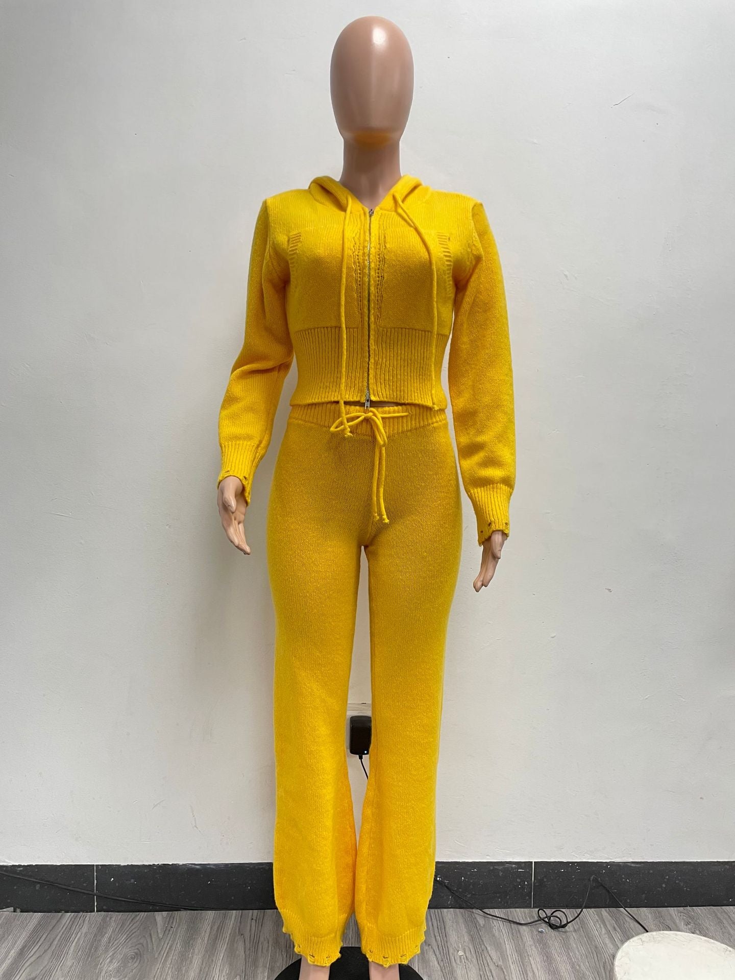 Autumn And Winter Women's Zipper Hooded Sweater Knitting Pants Fashion Casual Sports Two Piece Set 13