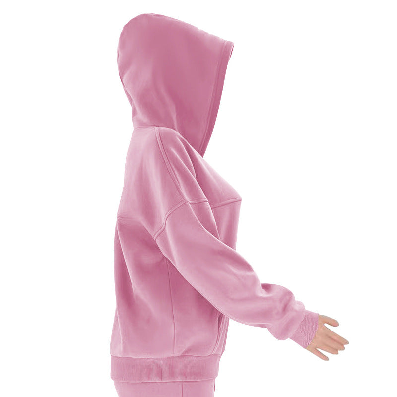 Women Solid Hoodies and Pant Casual Two-piece Set 28