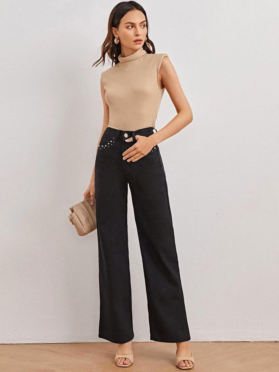 Women Pearl Denim Pants Jeans 6