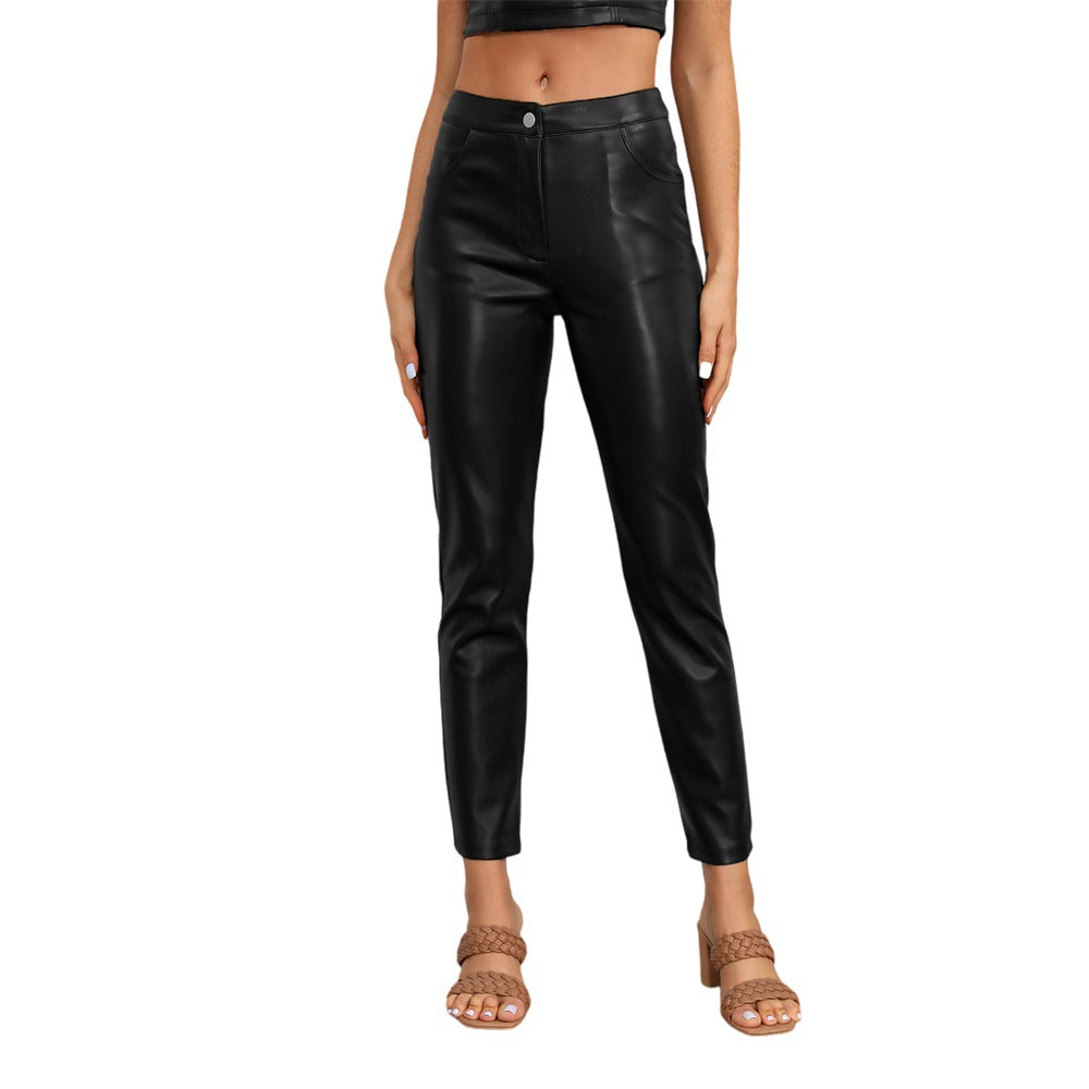 Autumn And Winter Fashionable Low-Waist Slim Fit Leather Pants 9