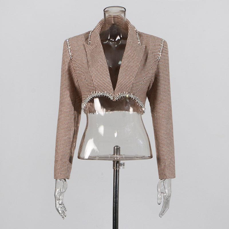 Women Diamond Blazer Bodycon Skirt Two-piece Set 6