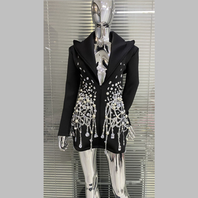 Women rhinestone beaded suit dress 6