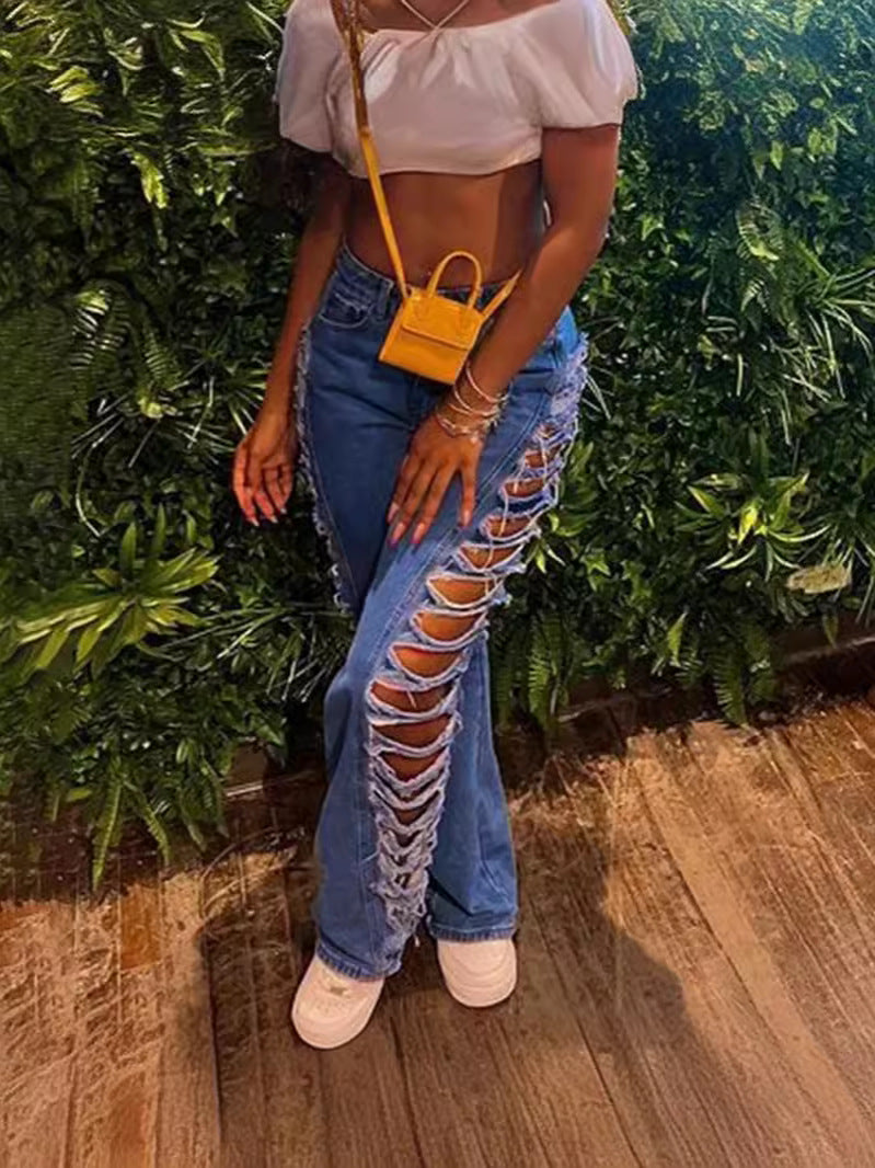 Women's Sexy Trendy Micro-Stretch Tight Fitting Ripped Denim Pants 3