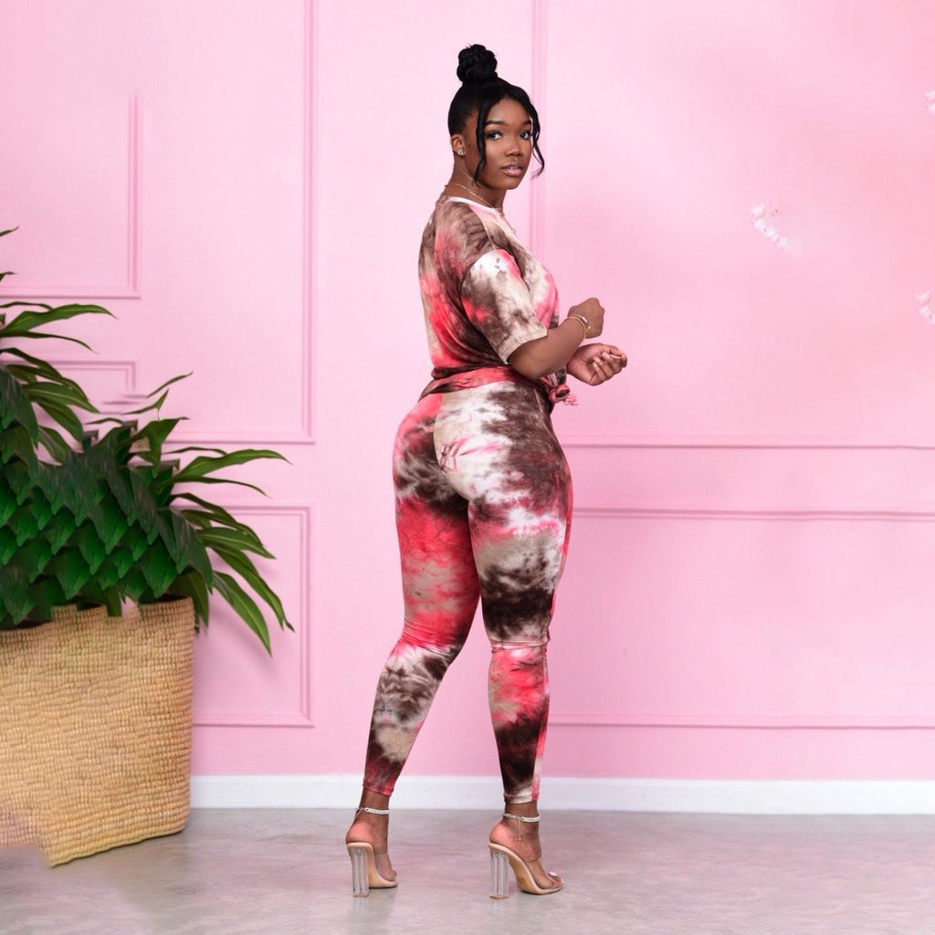 Women's Fashionable casual printed loose T-shirt and trousers two-piece set 4