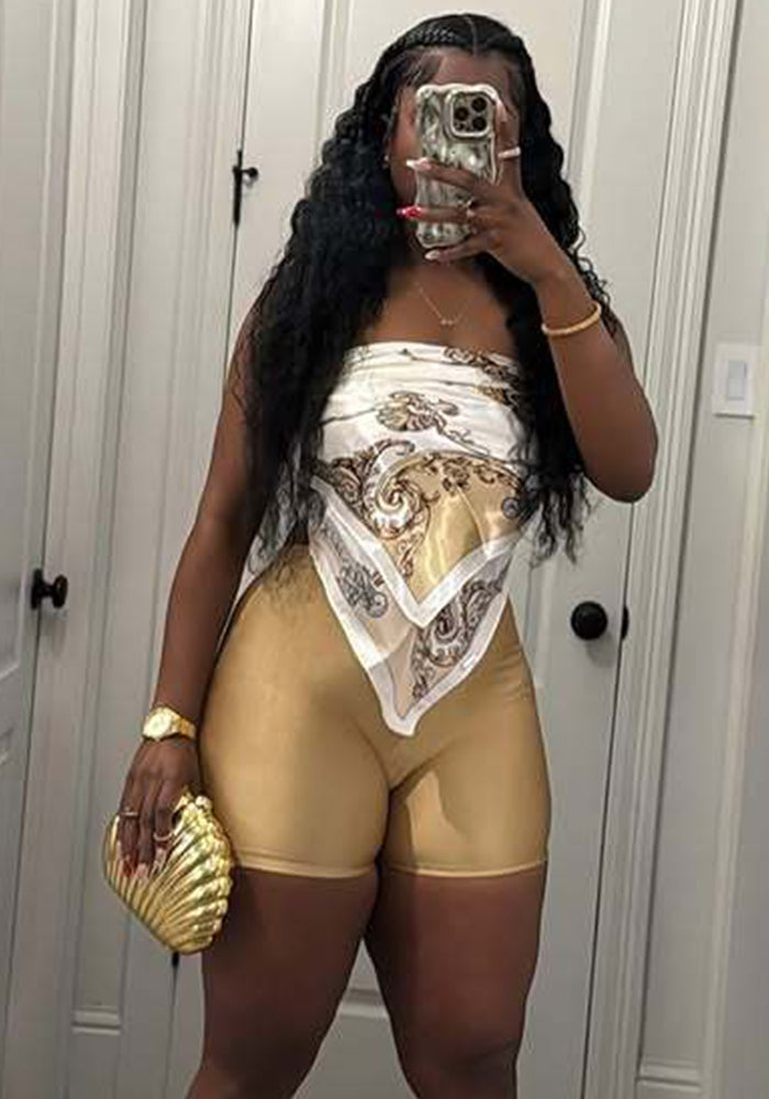 Fashion Strapless Sexy Two Piece Shorts Set