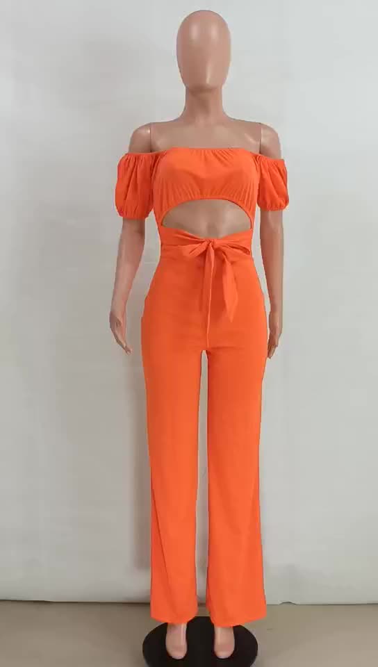 Sexy Solid Low-Back Off-Shoulder Jumpsuit 7