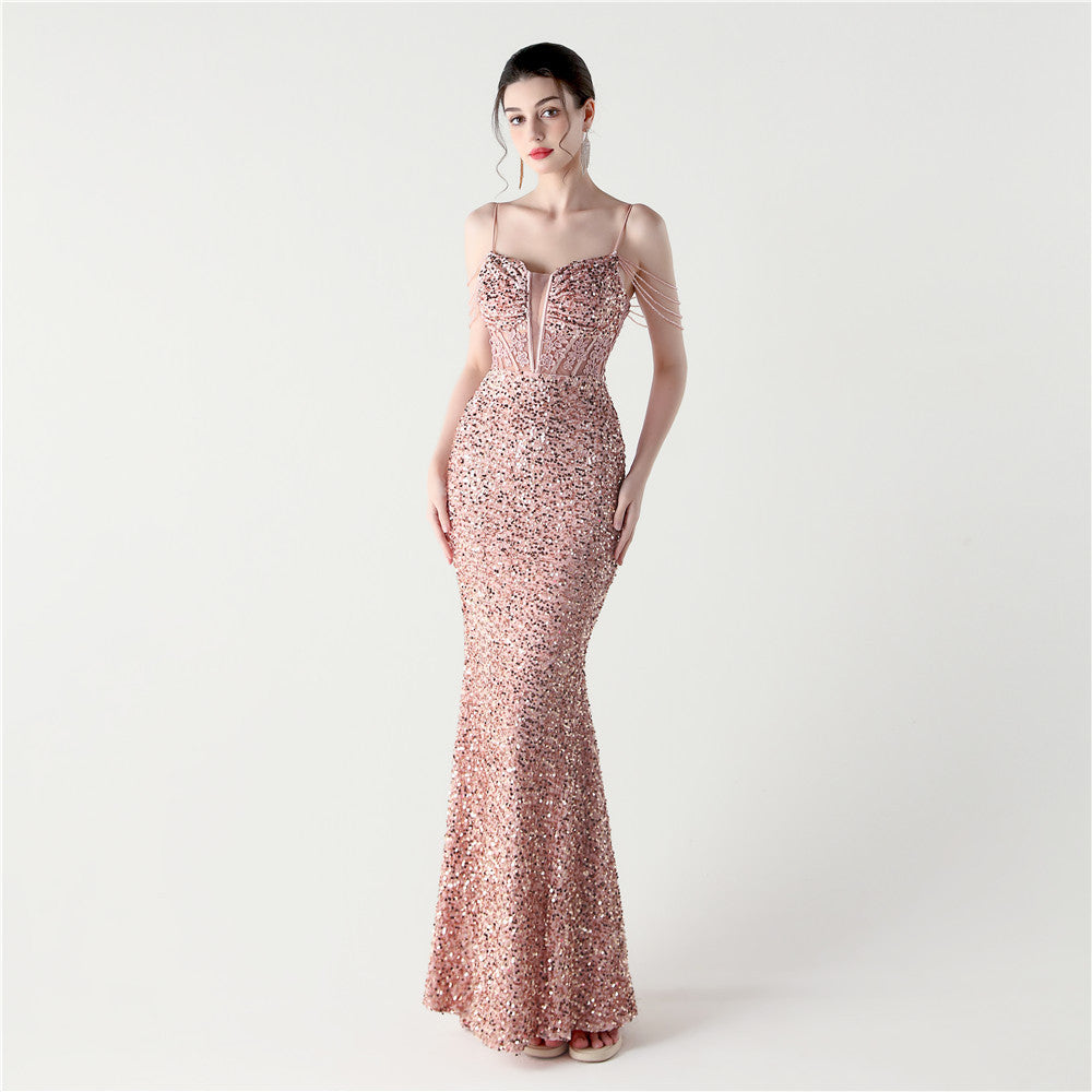 Women Fishbone Beaded Beaded Applique Dinner Evening Dress 14