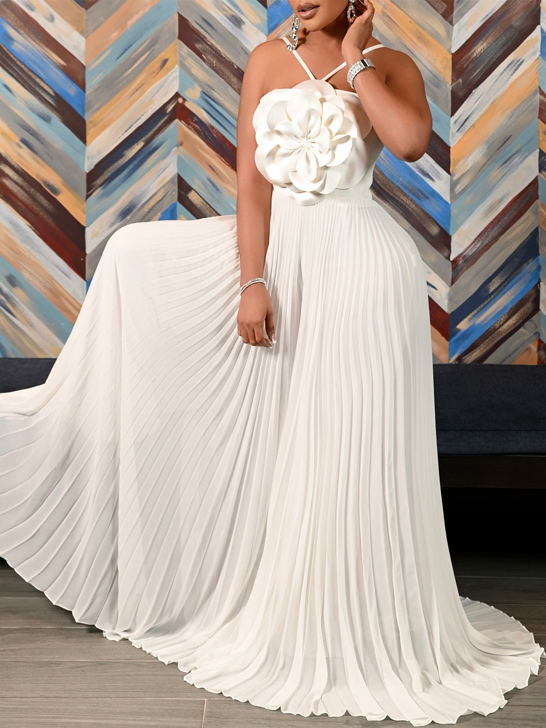 Women's Summer Halter Neck Flower Solid Color Wide Leg Plus Size Jumpsuit 8