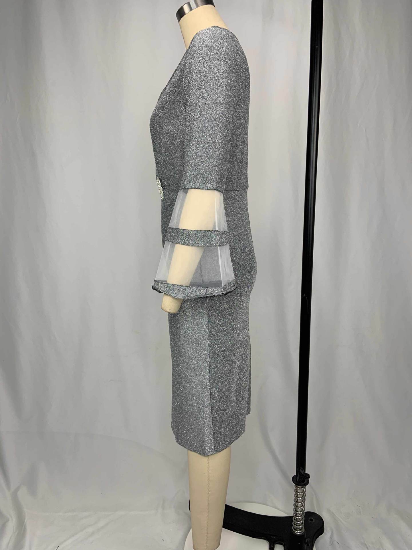 Plus Size Women Elegant V-Neck Mesh Maxi Dress 10