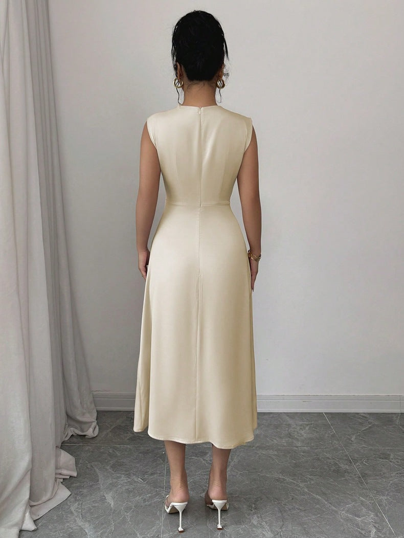 Women Summer Pleated Satin Maxi Dress 7