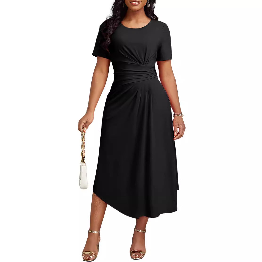 Sexy Fashion Round Neck Solid Color High Waist Casual Women's Dress