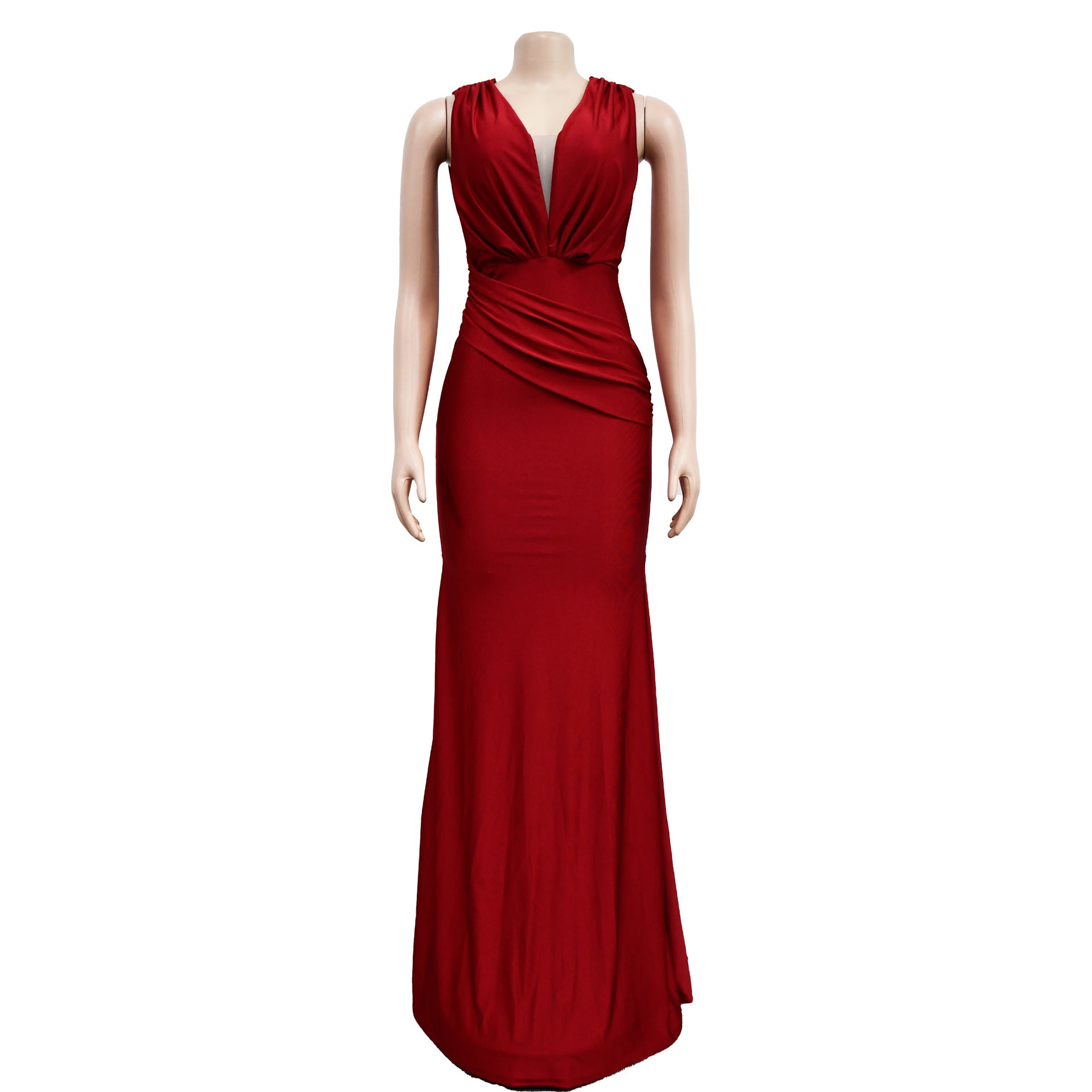Women Solid V-Neck Sleeveless Pleated Maxi Dress 40