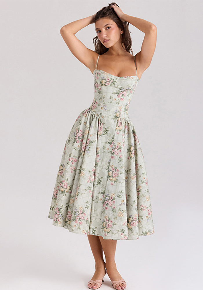 Summer Women's Chic Sexy Slim Waist Floral Strap Dress