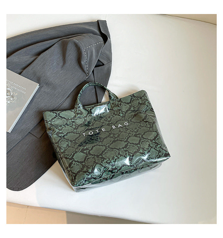 Women Trendy Tote Spring Handbag Snakeskin Shoulder Bag 7