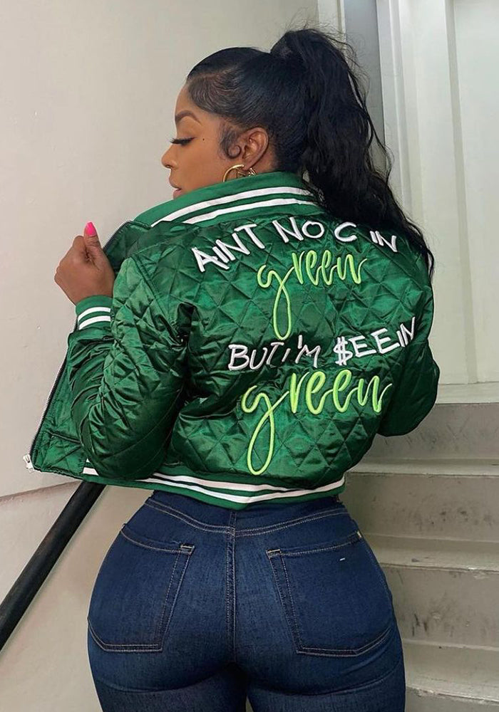 Women Casual Letter Embroidered Padded Jacket