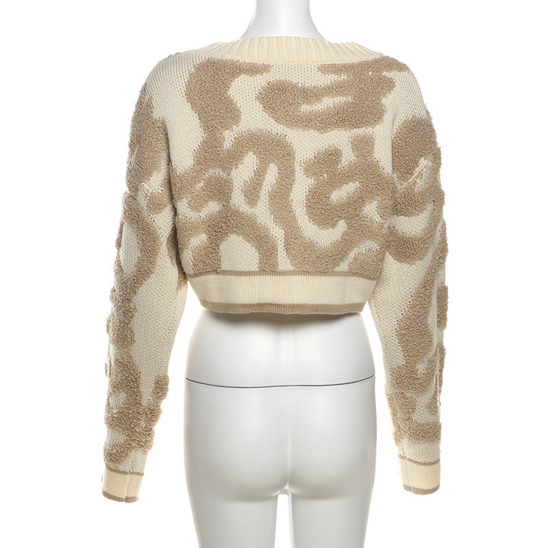 Autumn Fashion Color Matching V-Neck Buttoned High Waist Slim Women Knitting Top 31