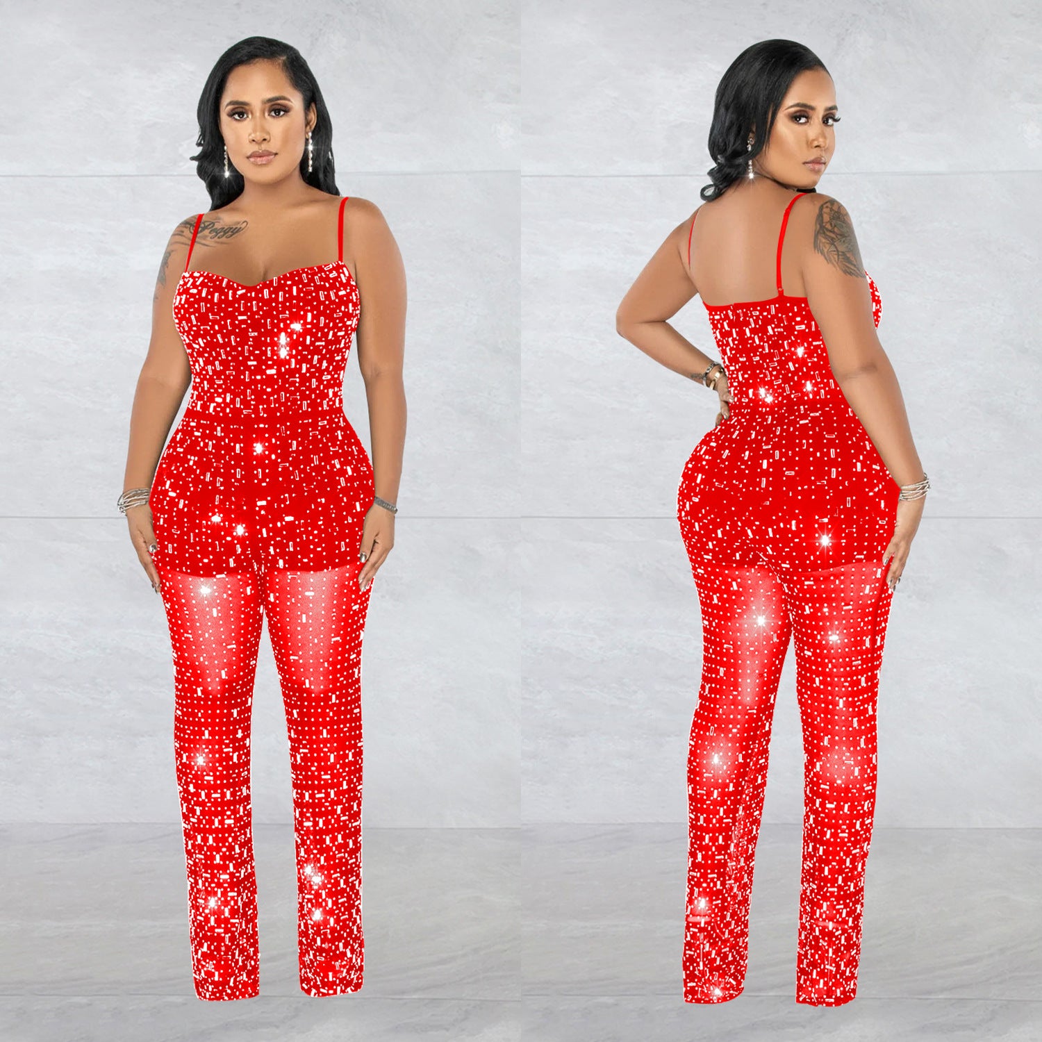 Ladies' Fashion Beaded Mesh Sleeveless Jumpsuit 5