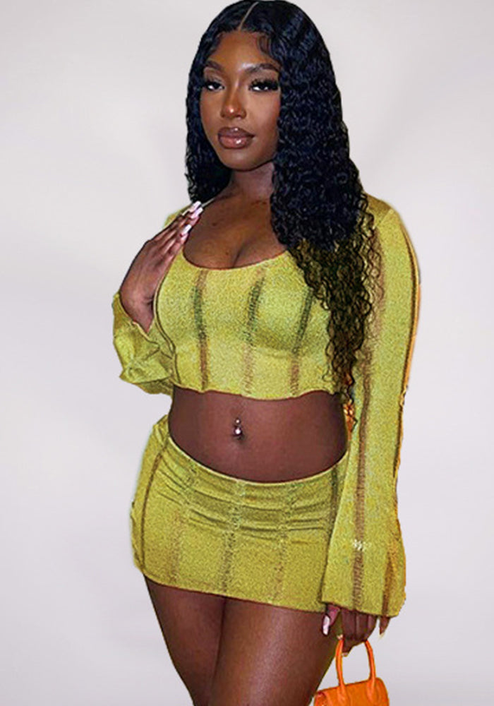 Women's Summer Fashion Casual Cutout Round Neck Top Slim Skirt Two-Piece Set