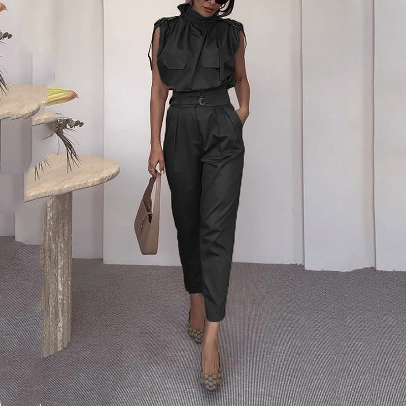 Women Summer Style Top and Belt Pant Two-Piece Set 3