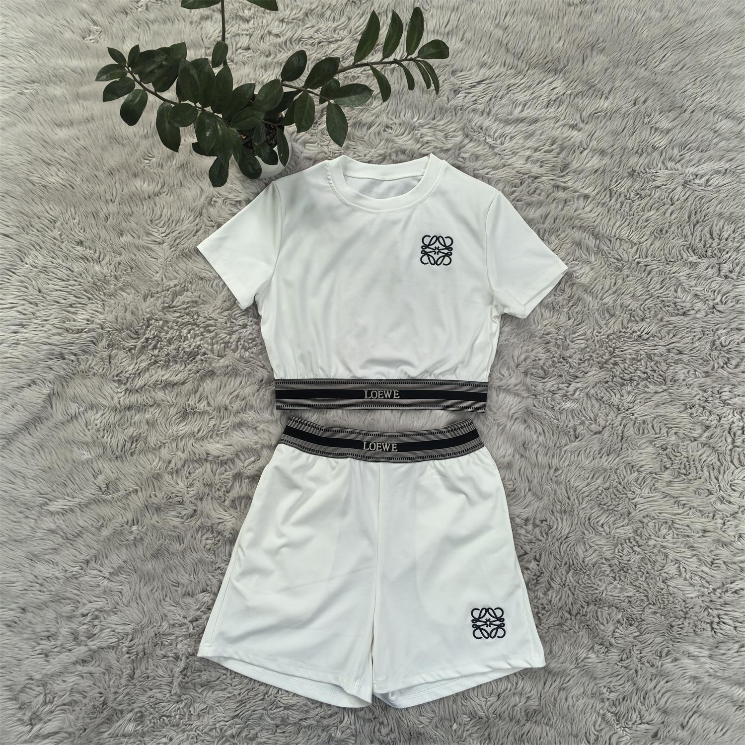 Women summer casual crop sports short-sleeved top and shorts two-piece set 7