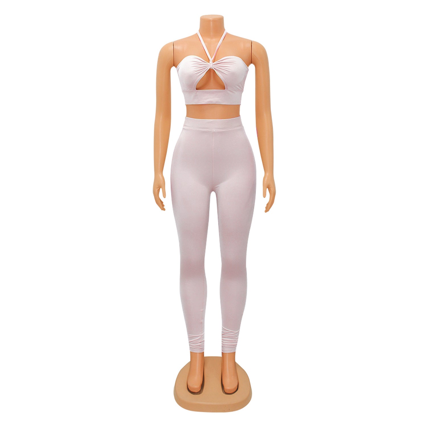 Summer Women sexy cutout Lace-Up crop top+pant two-piece set 9