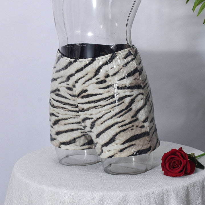 Sequin Women Leopard Elastic Waist Casual Shorts 16