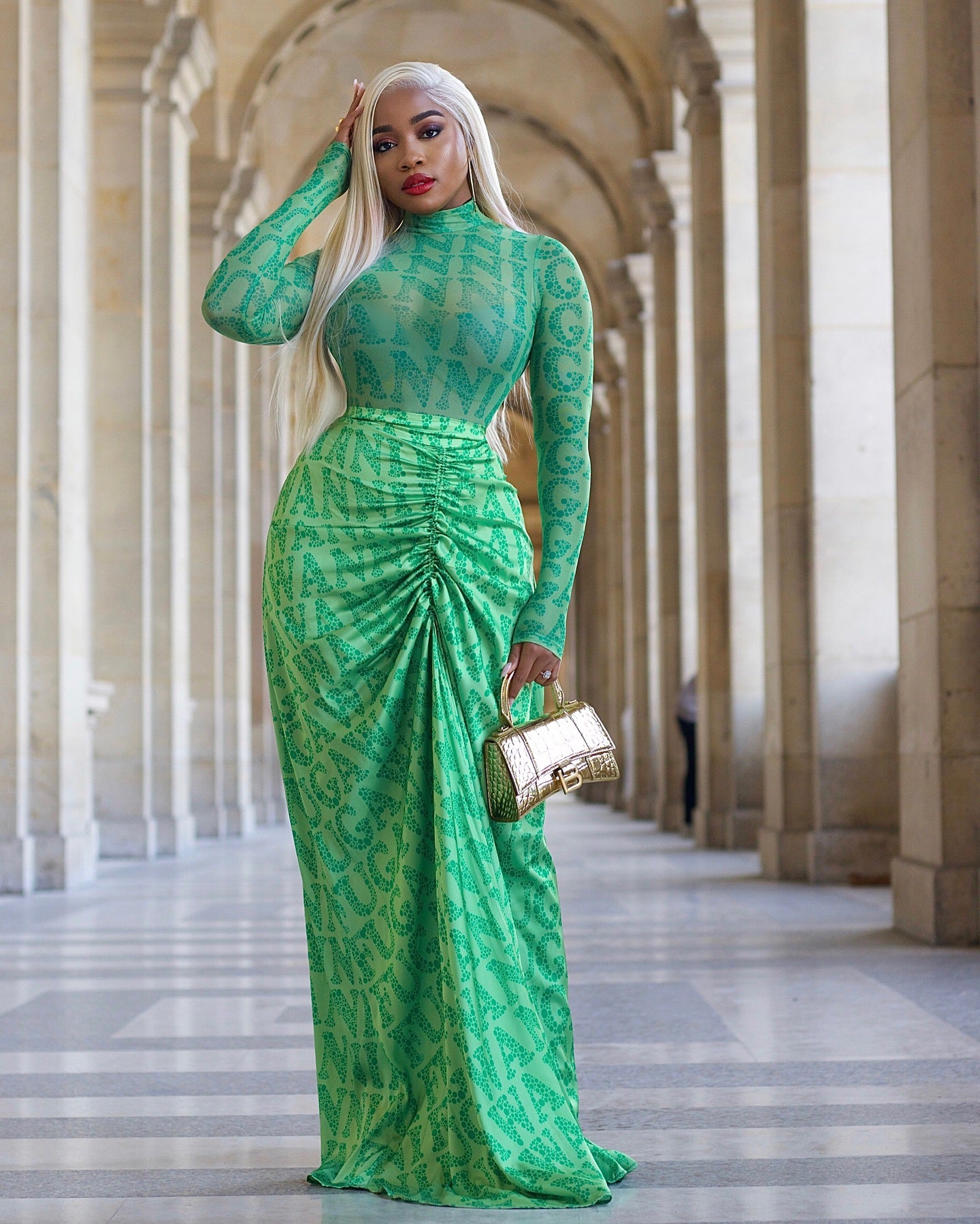 Women Fall/Winter Mesh Top And Long Skirt Two Piece Set 7