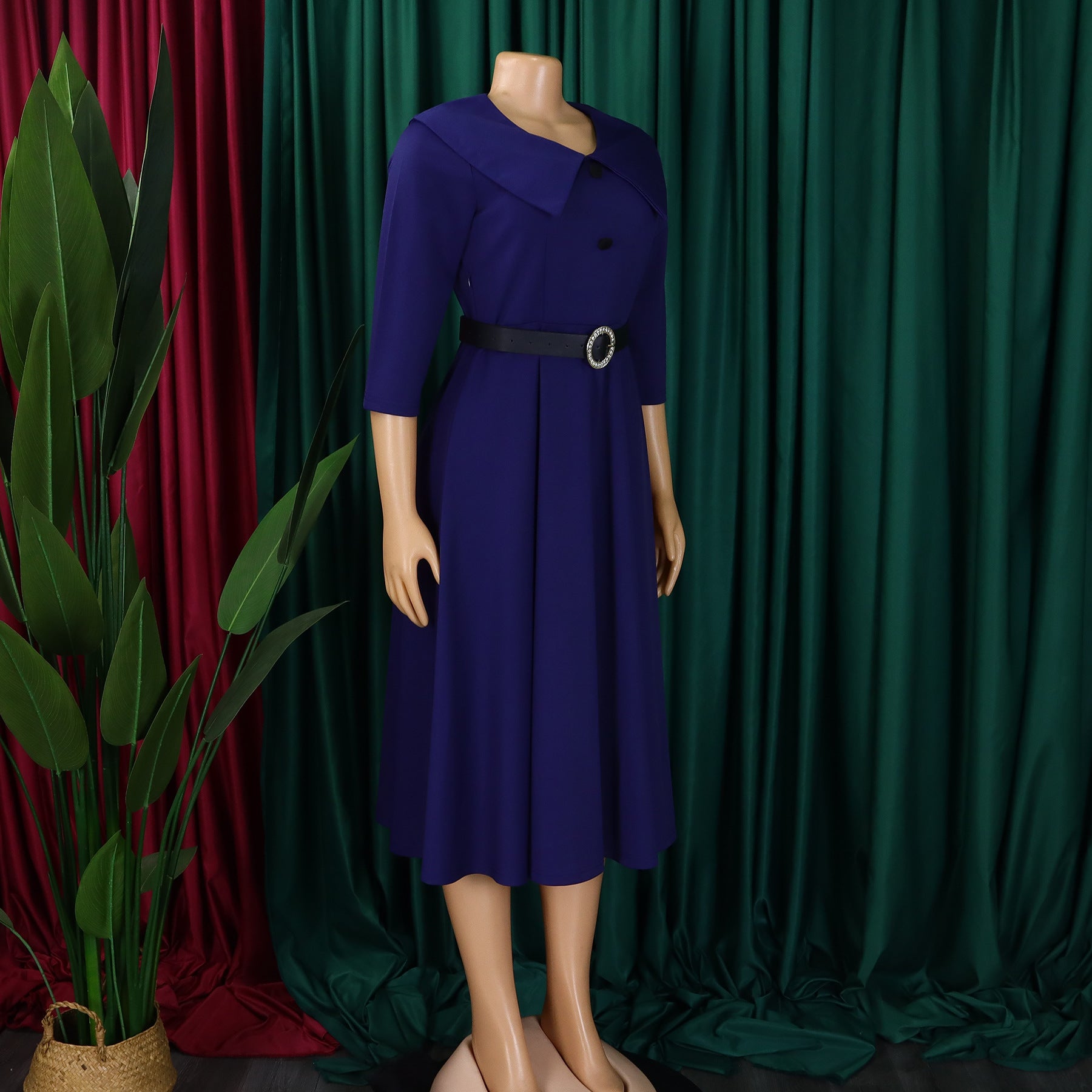 Women's Chic Turndown Collar Short Sleeve A-Line African Dress 13