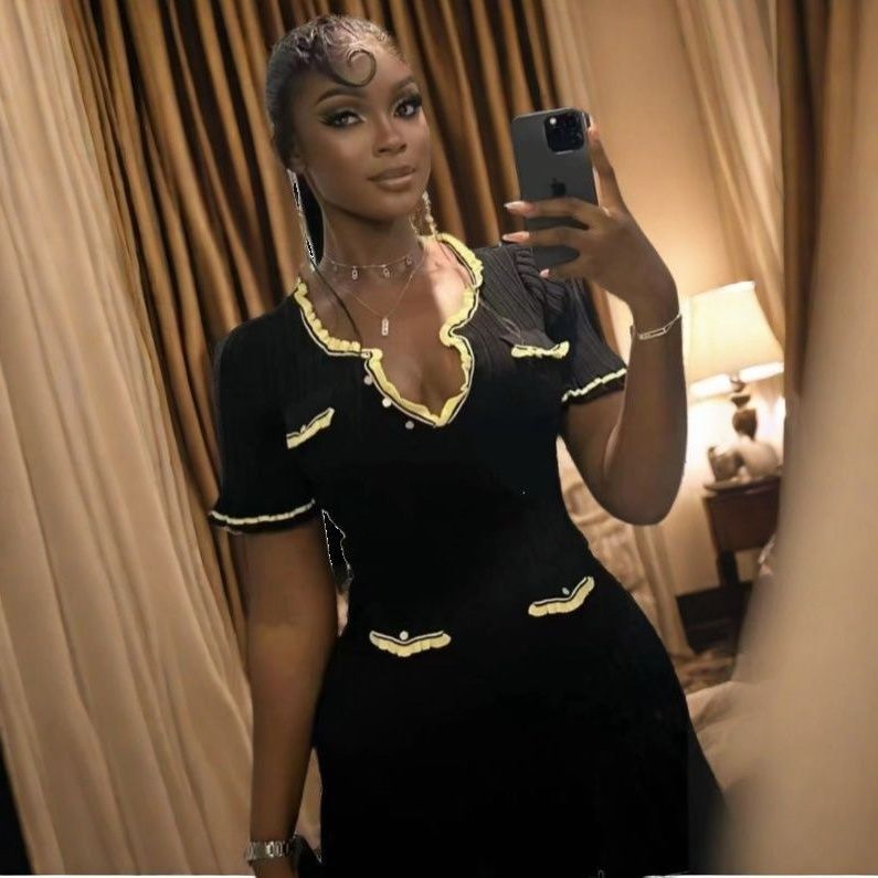 Women French Elegant Contrast Color Fishtail Skirt Pleated Dress 7