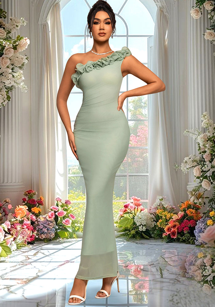 Women Ruffled Fishtail Bodycon French Maxi Dress