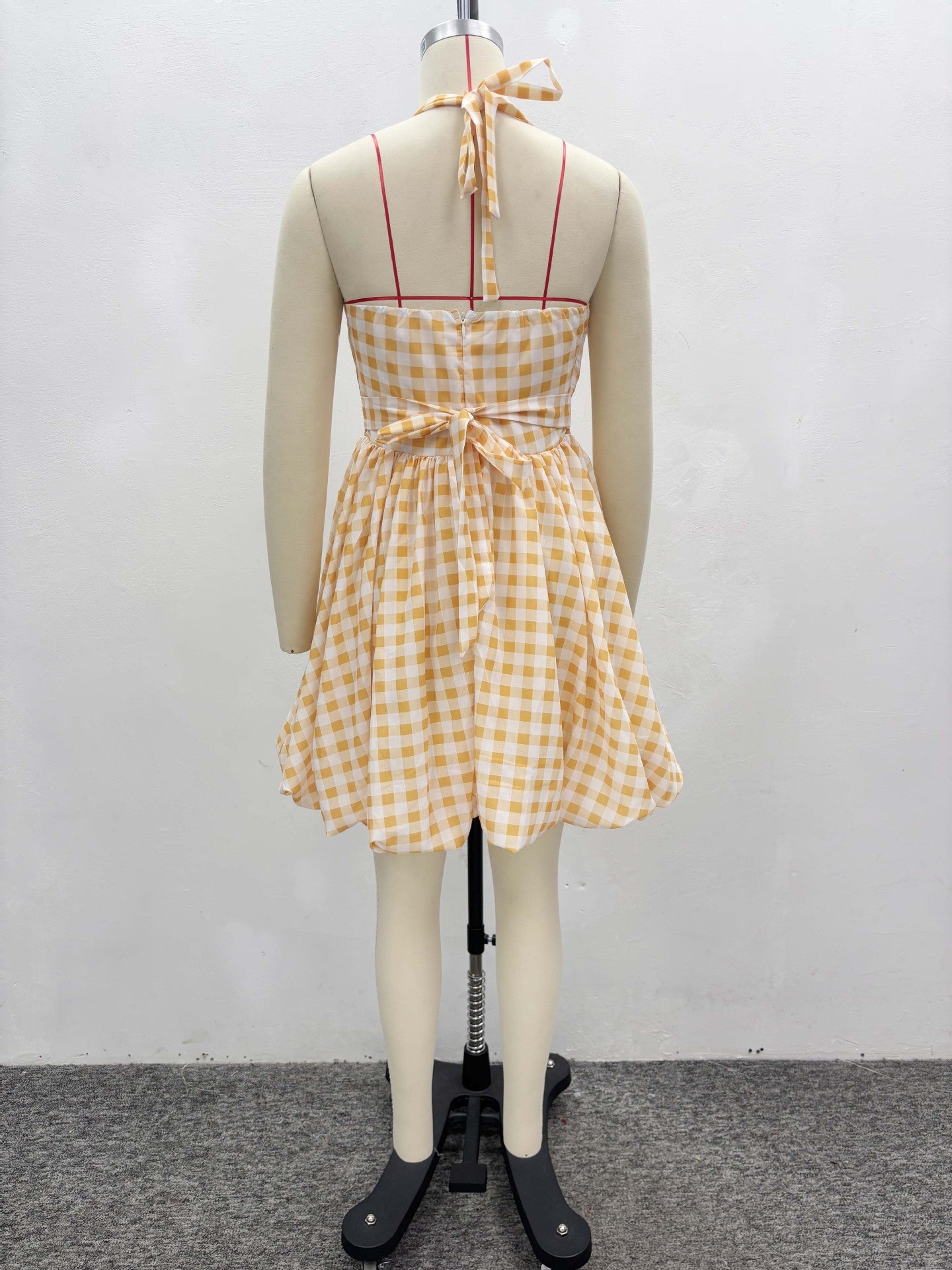 African Women sexy square-neck halter neck plaid dress 6