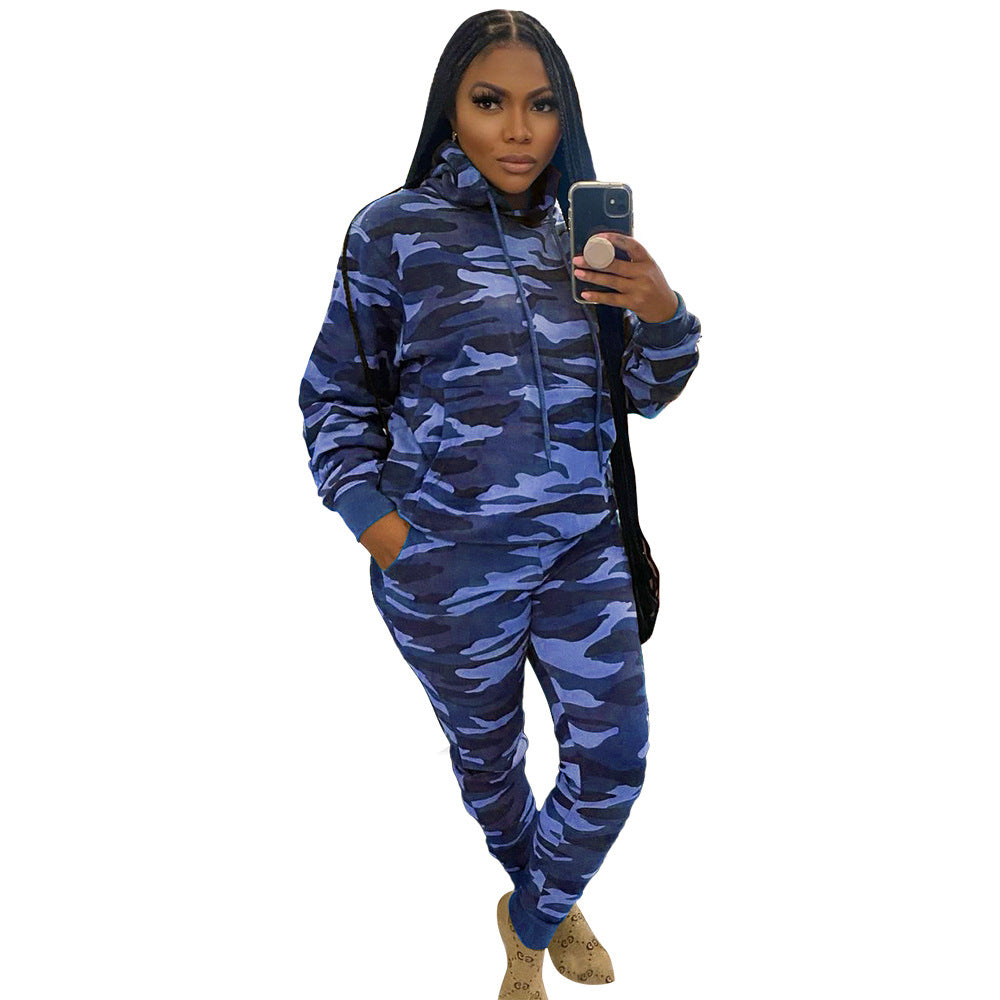 Women's Fashionable Sportswear Camouflage Two-Piece Tracksuit Set 8