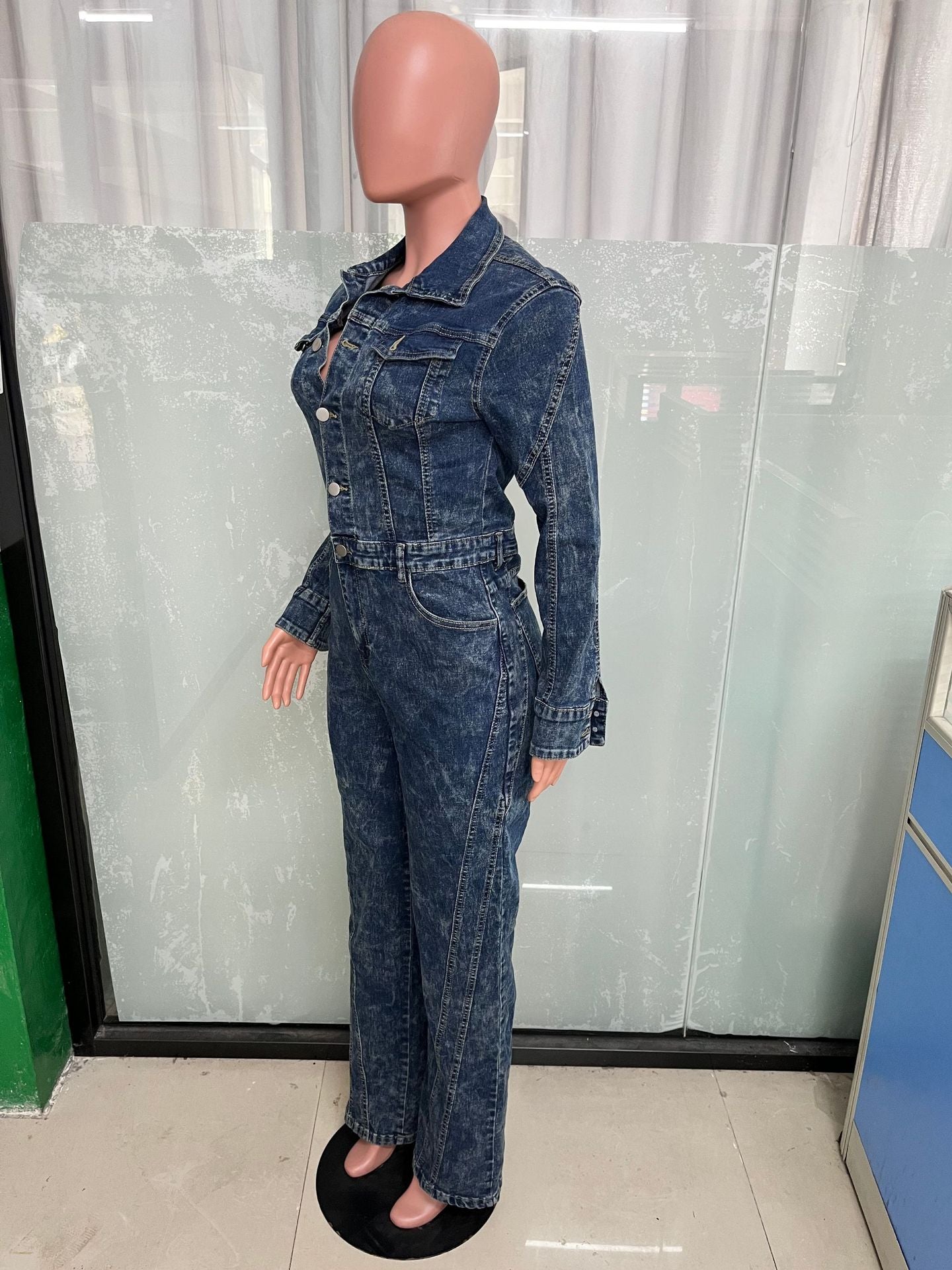 Women’s Casual Long-Sleeve Denim Jumpsuit 7