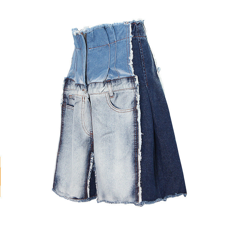 Women's Fashion High Waist Distressed Patchwork Denim Shorts 9