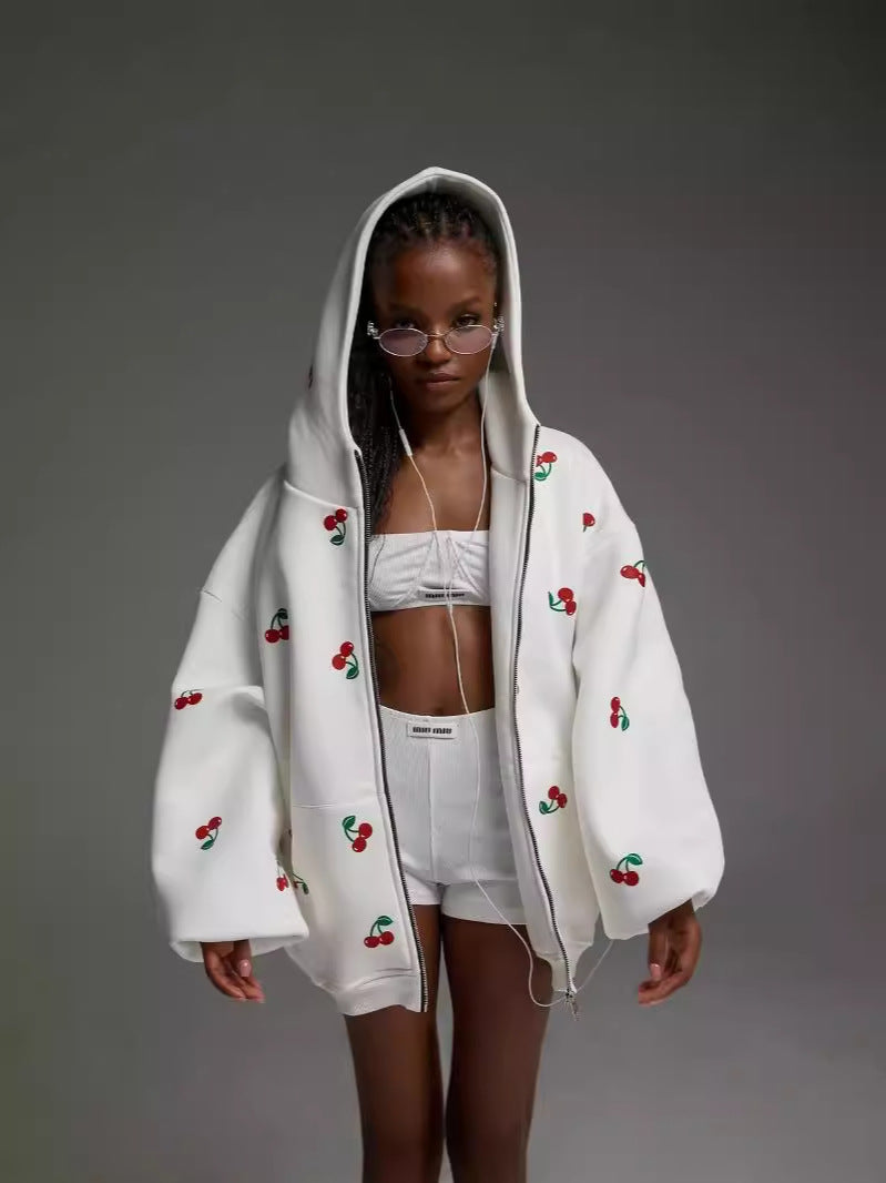 Women cherry print Hoodies