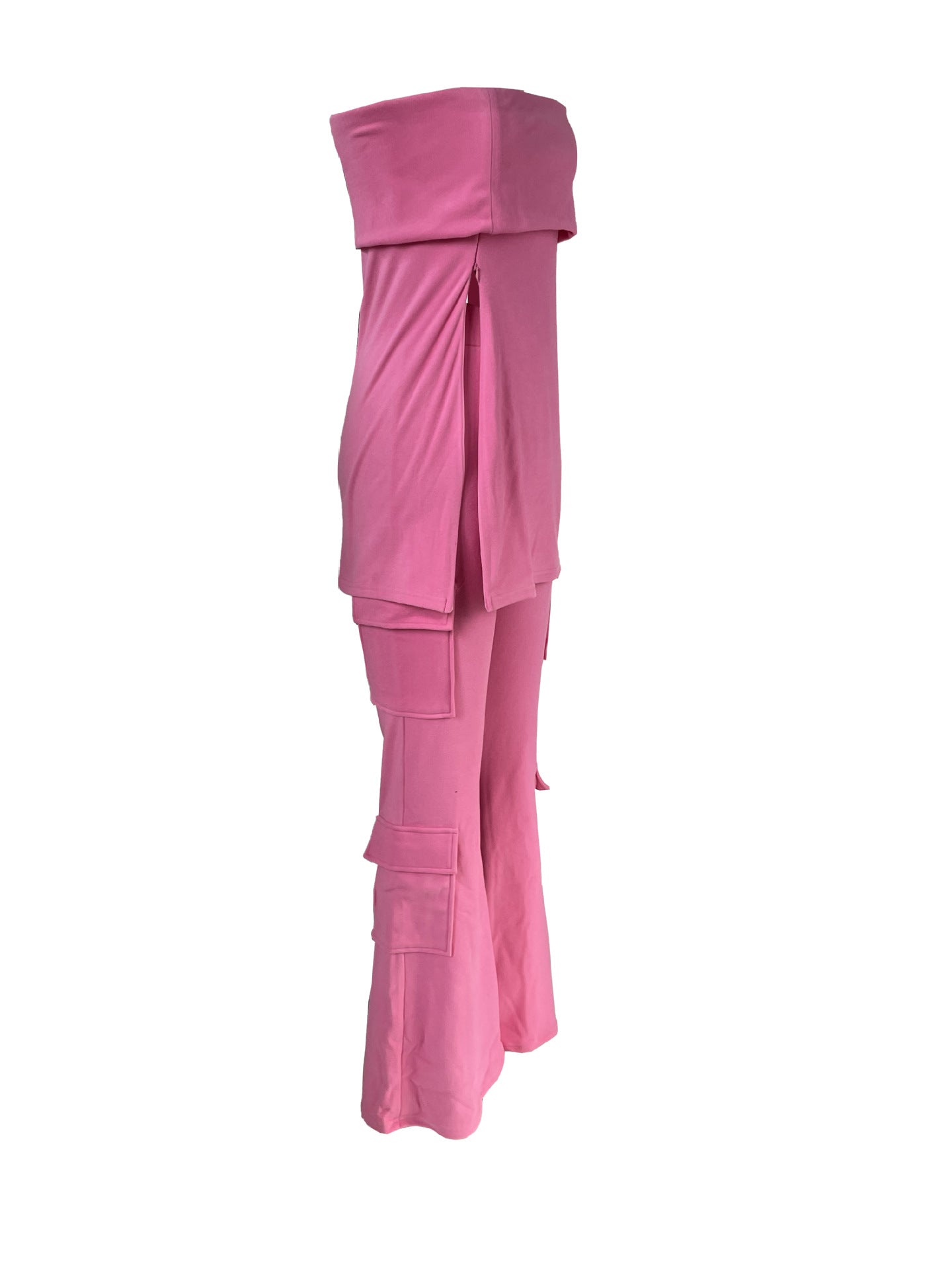 Women Backless Strapless Zipper Pocket Top and Stretch Pants Two-piece Set 7